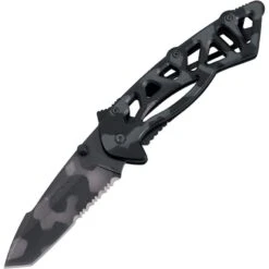 Buck Knives Buck 870X Bones Tiger Stripe Part Serrated Framelock Folding Pocket Knife