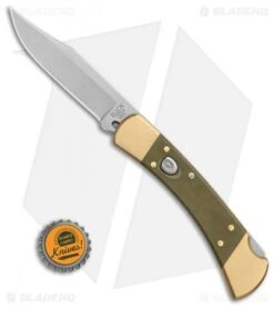 Buck Knives Buck 110 Automatic Knife OD Green Canvas Micarta/Brushed Brass (3.75" SW) 7 Buck Knives Buck 110 Automatic Knife OD Green Canvas Micarta/Brushed Brass (3.75" SW) -Buck Knives Shop Buck 110 Auto Brushed Micarta Brass BHQ 88783 er bottlecap
