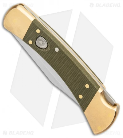 Buck Knives Buck 110 Automatic Knife OD Green Canvas Micarta/Brushed Brass (3.75" SW) 3 Buck Knives Buck 110 Automatic Knife OD Green Canvas Micarta/Brushed Brass (3.75" SW) - Image 3