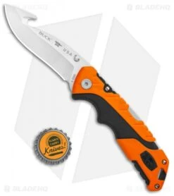 Buck Knives Buck Pursuit Pro Large Lockback Guthook Knife Black/Orange (3.5" Satin) -Buck Knives Shop Buck Pursuit Folding Pro Large Guthook BHQ 115702 jr bottlecap