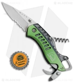 Buck Knives Buck Summit Liner Lock Knife Multi-Tool Green (2.5" Satin Serr) -Buck Knives Shop Buck Summit LL Multi Tool Green Serr 7600 GRX BHQ 71303 jr bottlecap